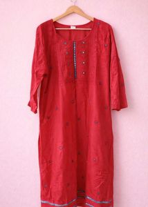 Red Embroidered Kurta