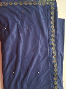 Navy Blue Saree And Golden Moti Work.