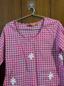 Pink And White Chikankari Patch Work