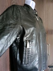 Black Leather-Look Biker Jacket