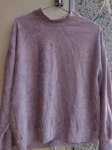 Velvet Half Neck Sweater, Puffed Sleeves