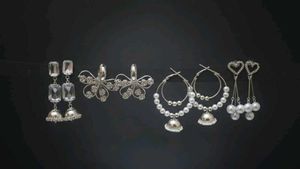 New 4 Earring Set - Silver Tone