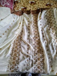 Embroidered Indian White Saree