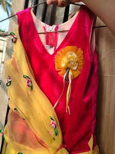 Girls Dress/Frock Yellow And Pink #under500.           It Has A Small But It's Not noticeable