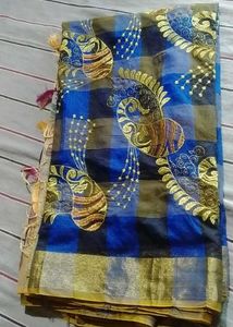 Elegant Blue Checked Saree