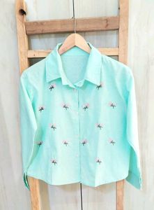 Light Green Embroidery Work Cotton Shirt Size-36