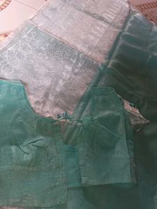 Teal Saree with ready made blouse