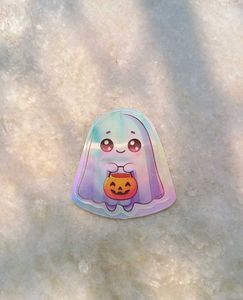 Cute Holographic Ghost Sticker - Set Of 5 Pcs