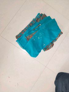 Teal Fabric with Gold Embroidery