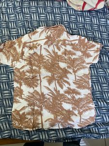 Original Goa Shirt Palm Tree Print White And Brown