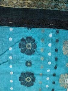 Teal Floral Print Sari