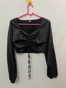 Marzeni black front tie Satin top