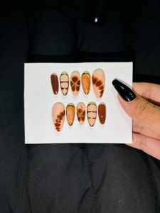 Luxury Brown Gold Press On Nails