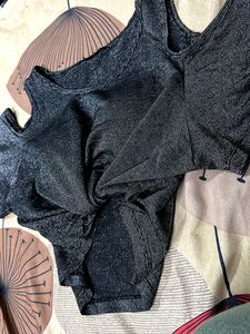 Shimmery Shoulder Cut Crop Top
