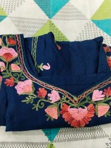 Floral Embroidered Navy Dress Kashmiri Suit