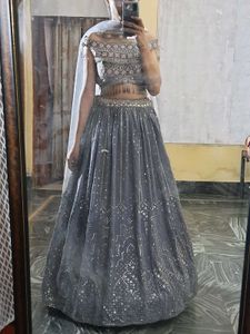 Off Shoulder Back Less Lehenga