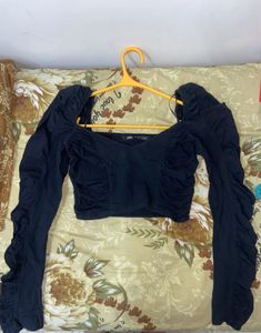 Zara Black Ruched Sleeve Crop Top