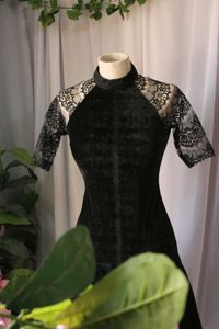 Black Lace Velvet Dress