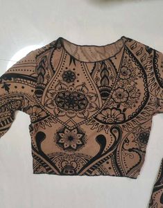 Patterned Long Sleeve Crop Top