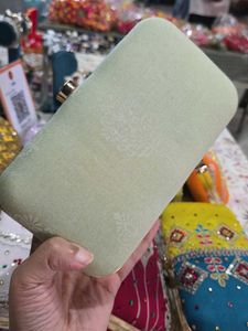 Green Embroidery Hand Clutch With Sling