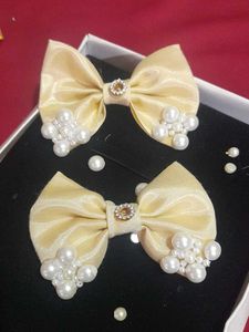 Beige Color Hair Bow Set Of 2