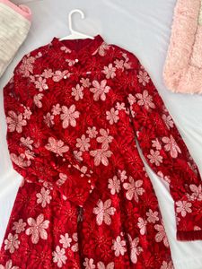 Red Floral Lace Dress