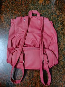 Pink Faux Leather Drawstring Backpack