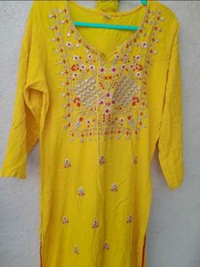 Yellow Embroidered Kurti