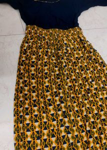Navy Blue And Yellow Combination Dress