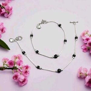 New Silver Beaded Anklet