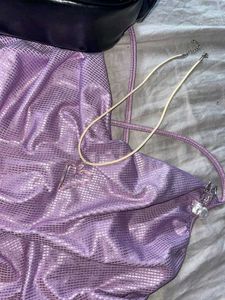 Shiny Purple Cowl Neck Halter Top
