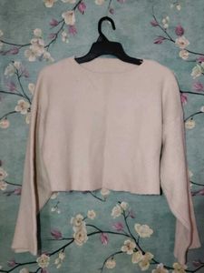 Beige Cropped Knit Sweater