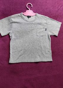 Gray Ribbed Pocket Tee