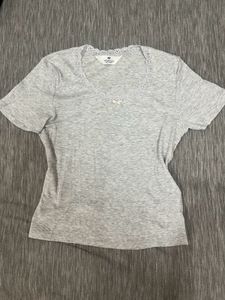 Light Grey Ripped Short Sleeve Top