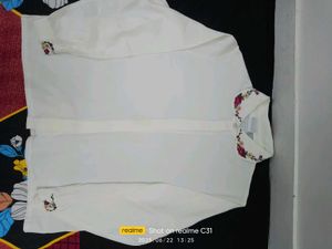 Floral Embroidered White Button-Up