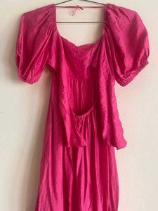 Hot Pink Puff Sleeve Dress