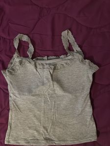 Grey Lace Trim Tank Top