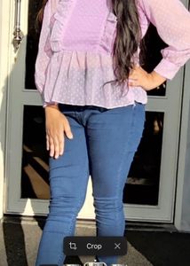 Lilac Ruffle Trim Swiss Dot Peplum Top