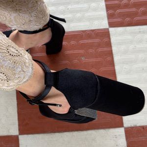 Black Platform Heels with Ankle Strap
