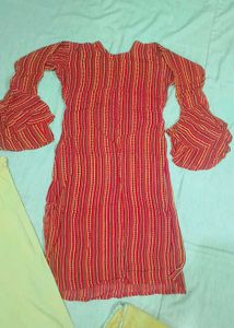 Striped Kurti With Plazo &amp; Dupatta Set