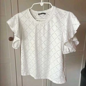 Zara White Eyelet Ruffle Top