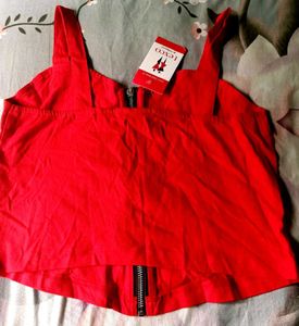 Red Zip-Front Crop Top