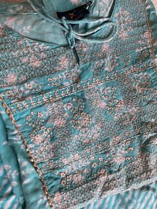 Aqua Embroidered Kurta Set