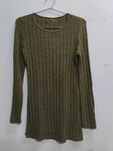 Olive Green Ribbed Long Sleeve Top