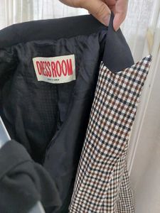 Checkered Blazer with Black Accents