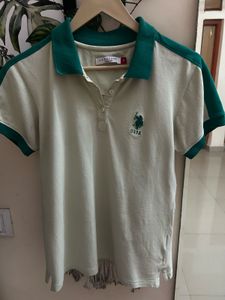 USPA Cream &amp; Green Polo