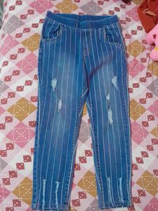 Striped Distressed Jeans