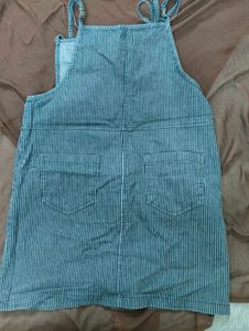 Striped Denim Overall Dress with adjustable strap