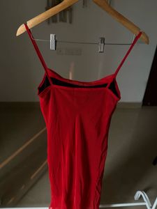 RED CHIFFON SLIP MIDI  DRESS