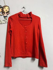 Stylish Red Cut-Out Full Sleeve Top